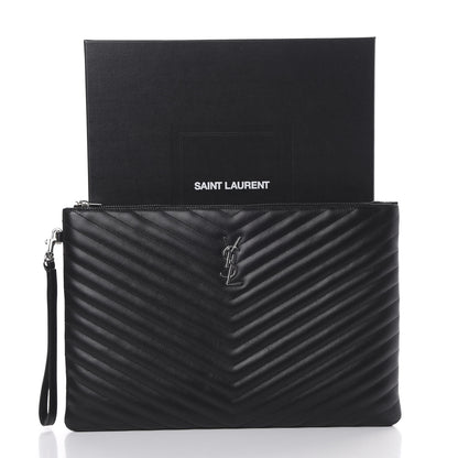 Saint Laurent Calfskin Matelasse Chevron Monogram Document Holder Black 7 of 7