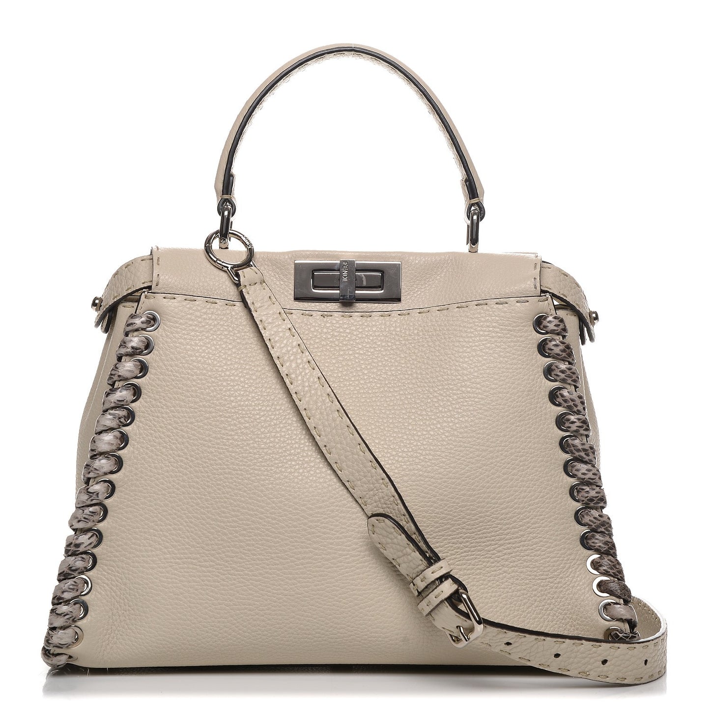 Cuoio Romano Selleria Elaphe Lace Up Medium Peekaboo Iconic Satchel Latte Taupe
