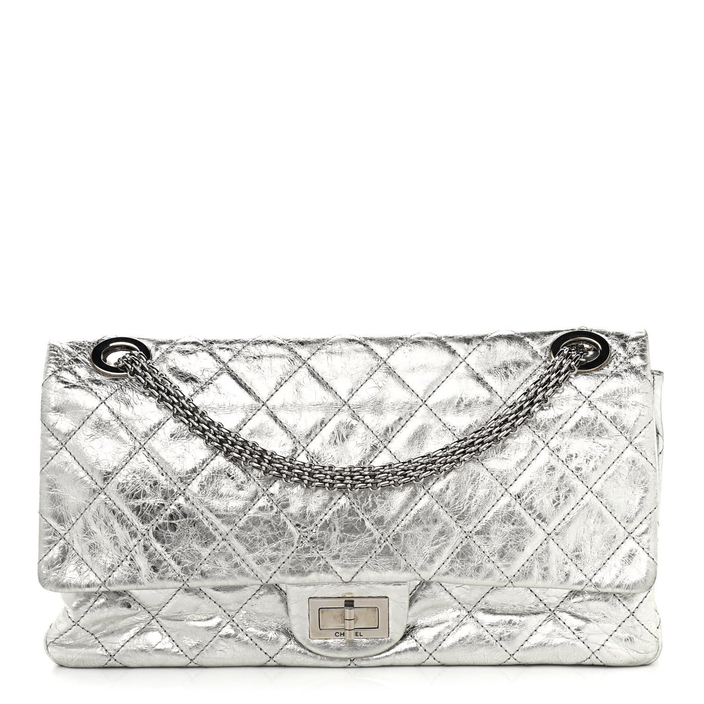 Metallic Aged Calfskin Quilted 2.55 Reissue 228 Flap Silver