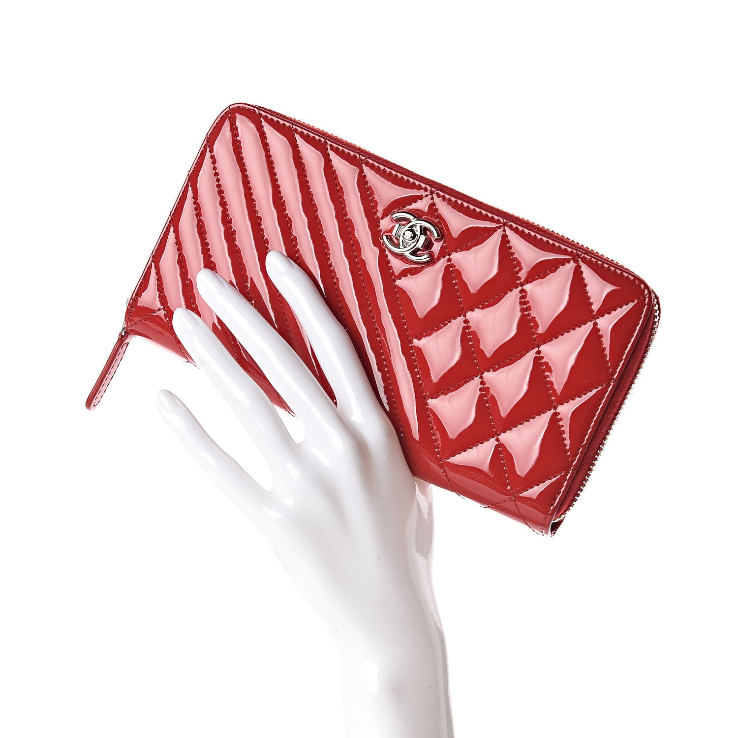 Chanel Patent Quilted Coco Boy Zip Around Wallet Red 2 of 9