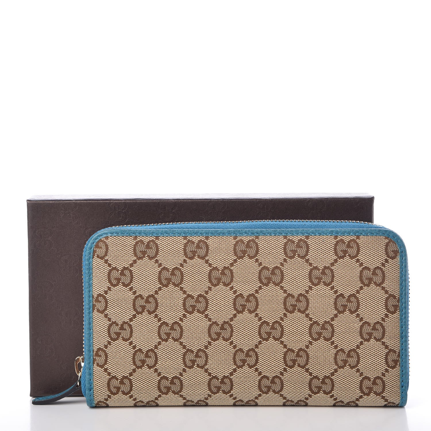 Gucci Monogram Dollar Calfskin Zip Around Wallet Beige Ebony Deep Cobalt 7 of 7