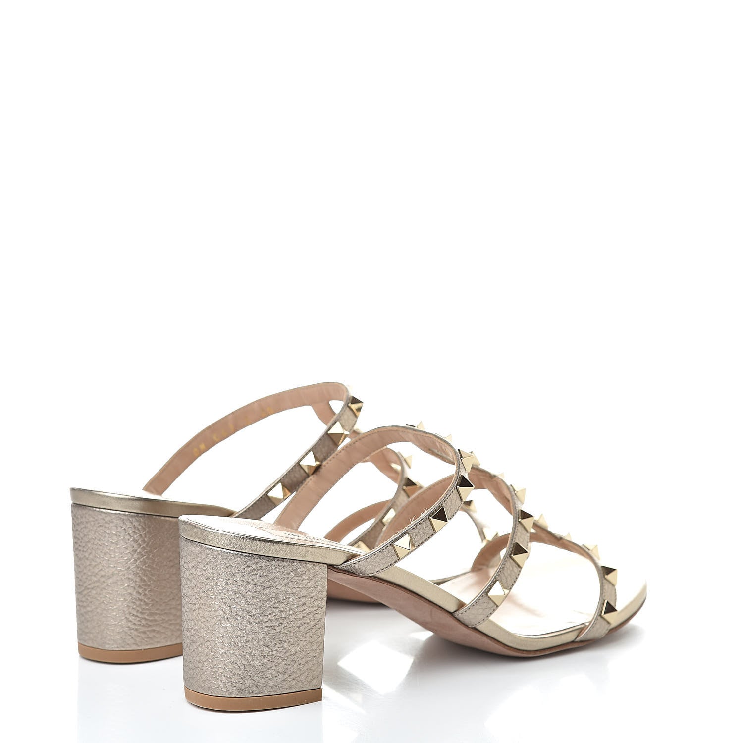 Valentino Garavani Metallic Pebbled Calfskin Rockstud 60mm Caged Slide Sandals 40 Skin 4 of 8