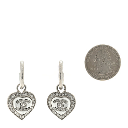 Chanel Pearl Crystal CC Heart Drop Earrings Silver 2 of 4