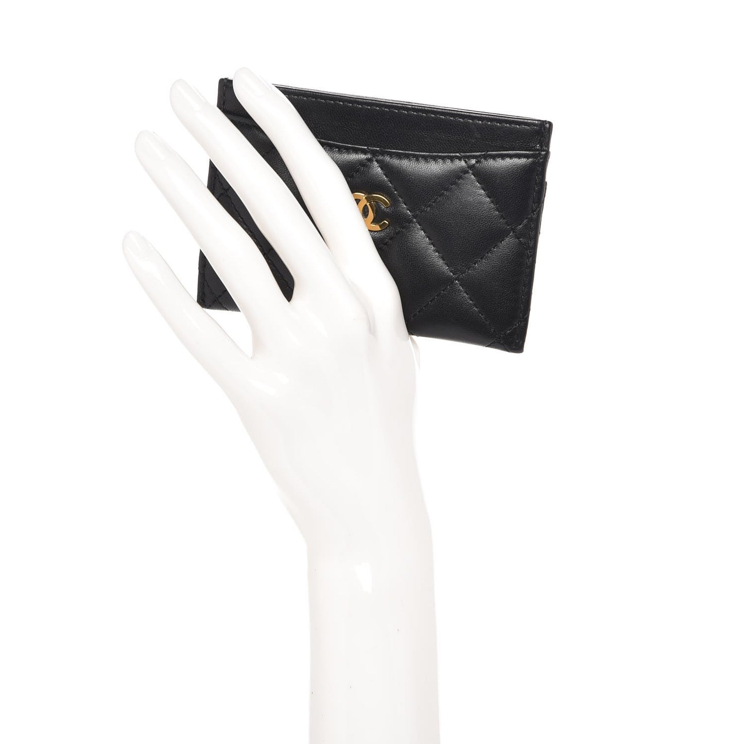 Lambskin Quilted Card Holder Black