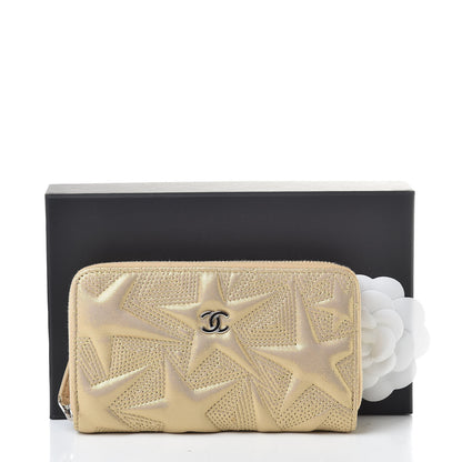 Chanel Metallic Lambskin Star Embossed Medium Zip Around Wallet Gold 9 of 9