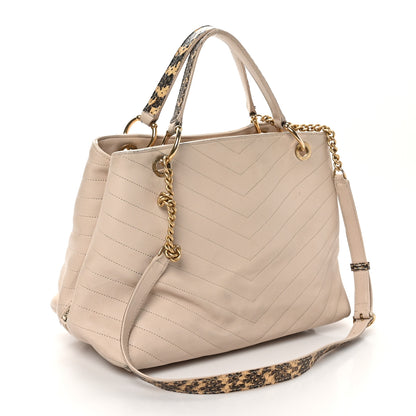Chanel Calfskin Elaphe Stitched Large Chevron Chic Shopping Bag Beige 2 of 21
