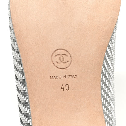 Chanel Metallic PVC Grosgrain Cap Toe Ballerina Flats 40 Silver Black 6 of 8