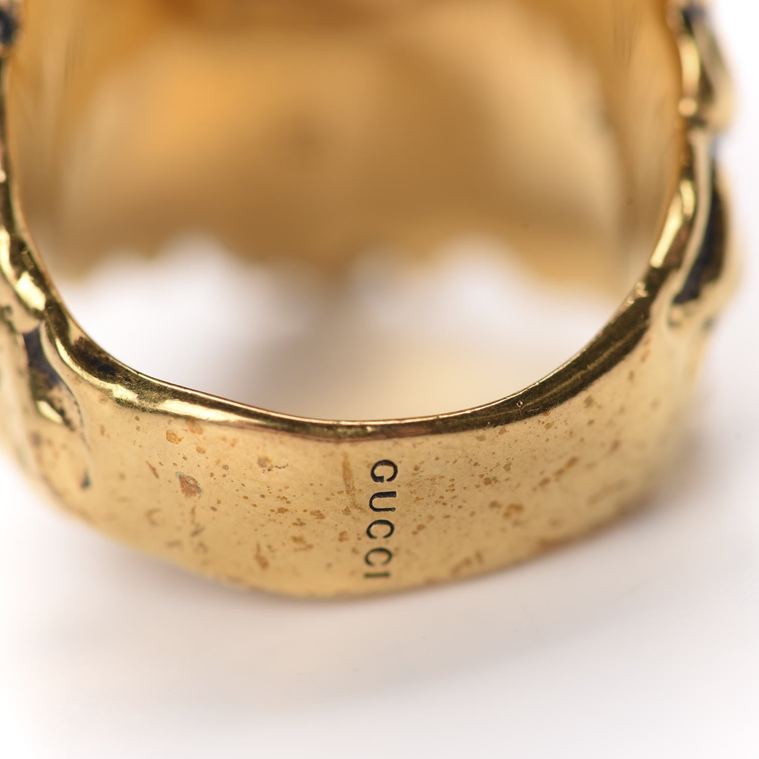 Gucci Metal Glass Pearl Lion Head Ring 10.5 Aged Gold 5 of 6