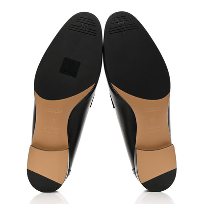 Hermes Goatskin Womens Paris Loafers 37 Black 5 of 9