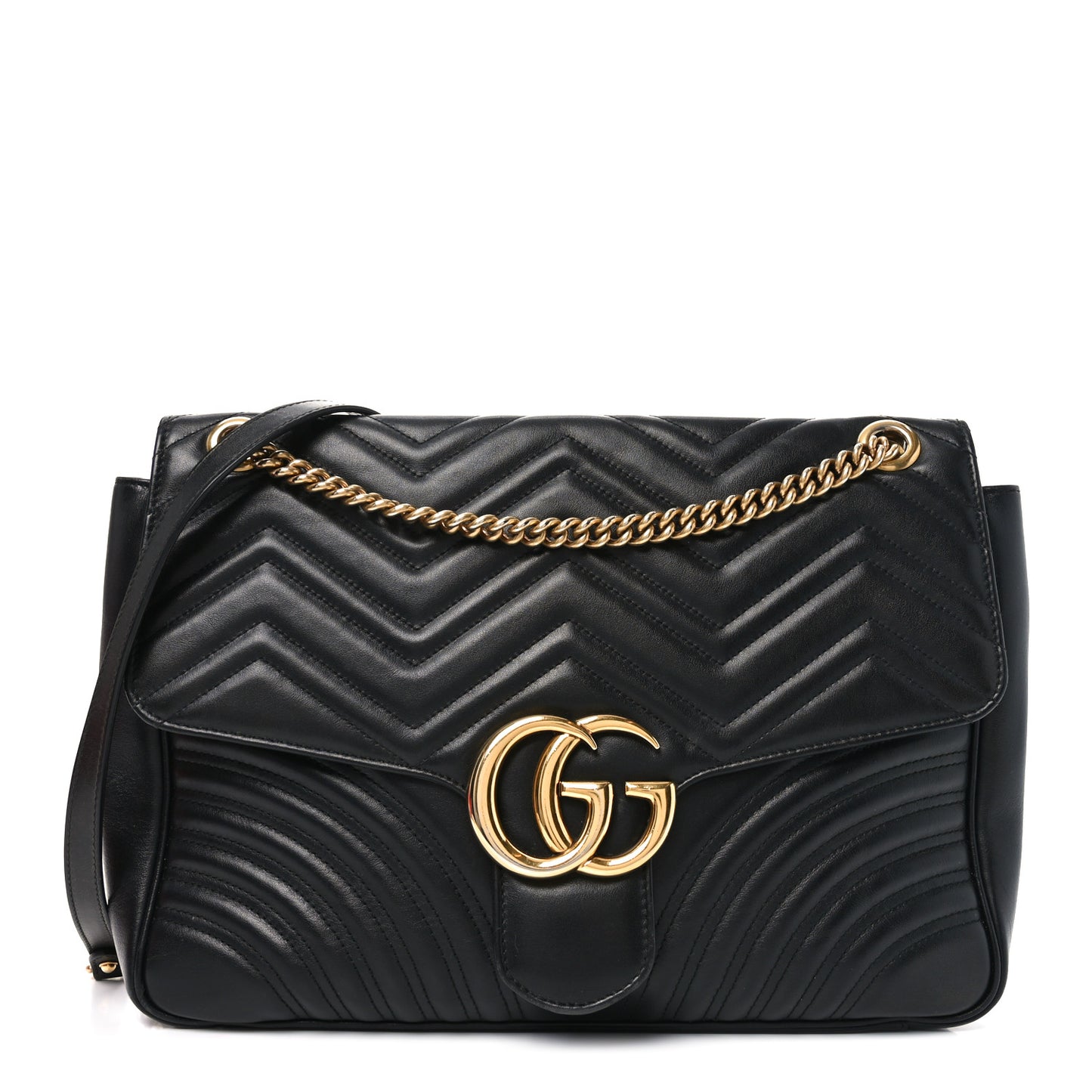 Calfskin Matelasse Large GG Marmont Shoulder Bag Black