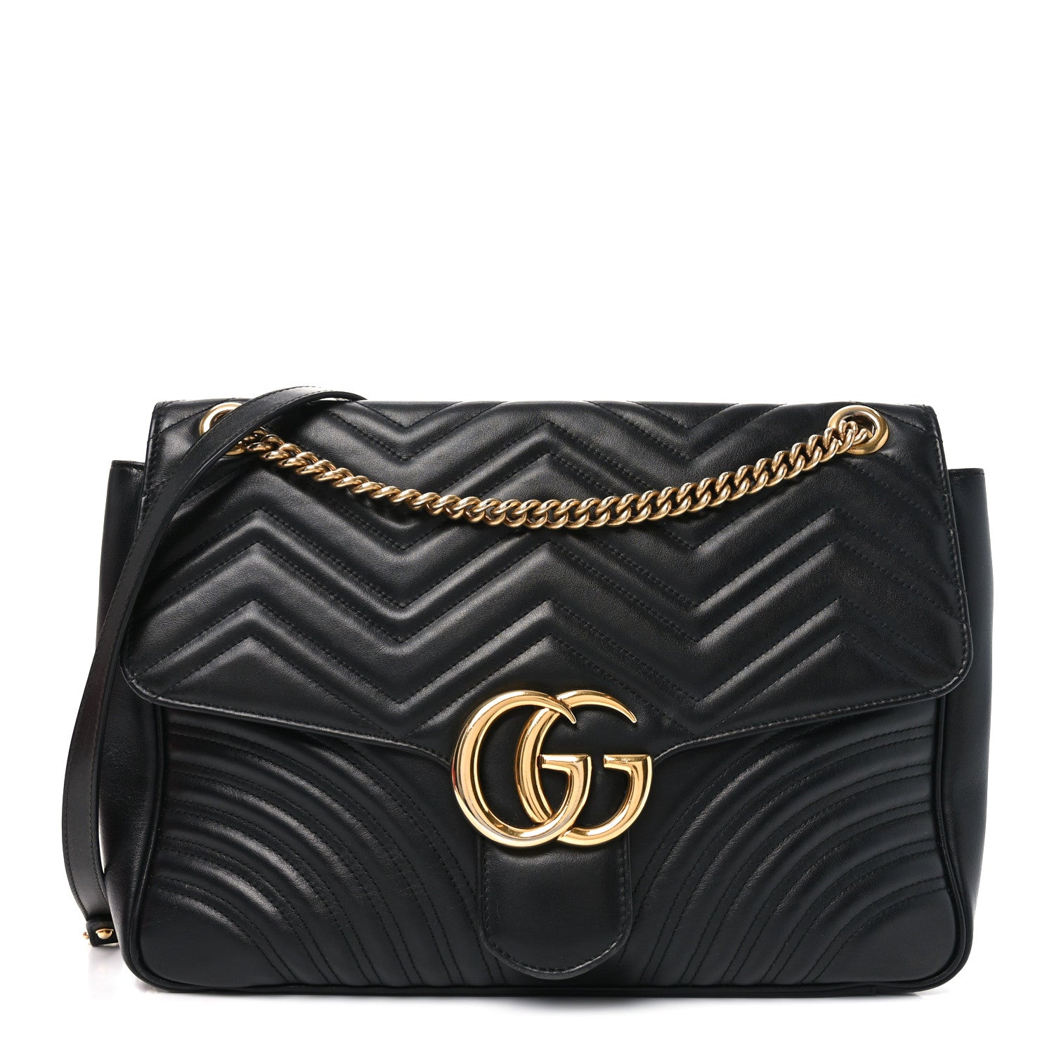 Gucci Calfskin Matelasse Large GG Marmont Shoulder Bag Black 1 of 10