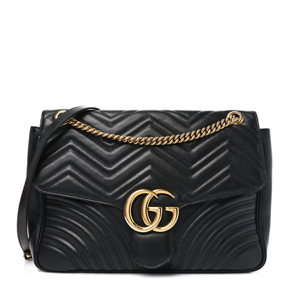 Gucci Calfskin Matelasse Large GG Marmont Shoulder Bag Black 1 of 10