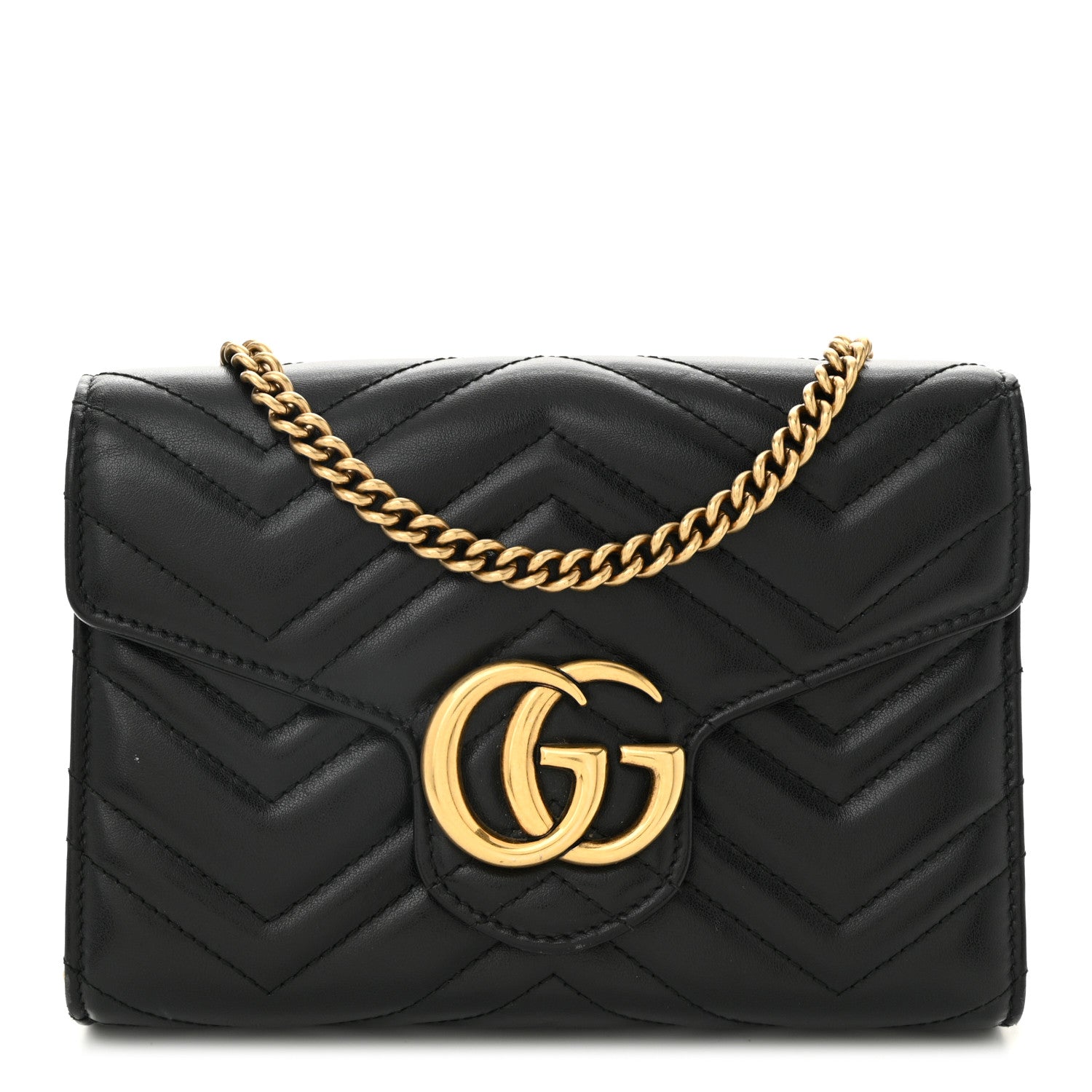 Gucci Calfskin Matelasse GG Marmont Chain Wallet Black 1 of 12