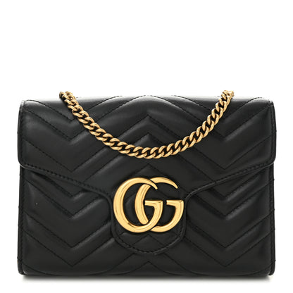 Gucci Calfskin Matelasse GG Marmont Chain Wallet Black 1 of 12