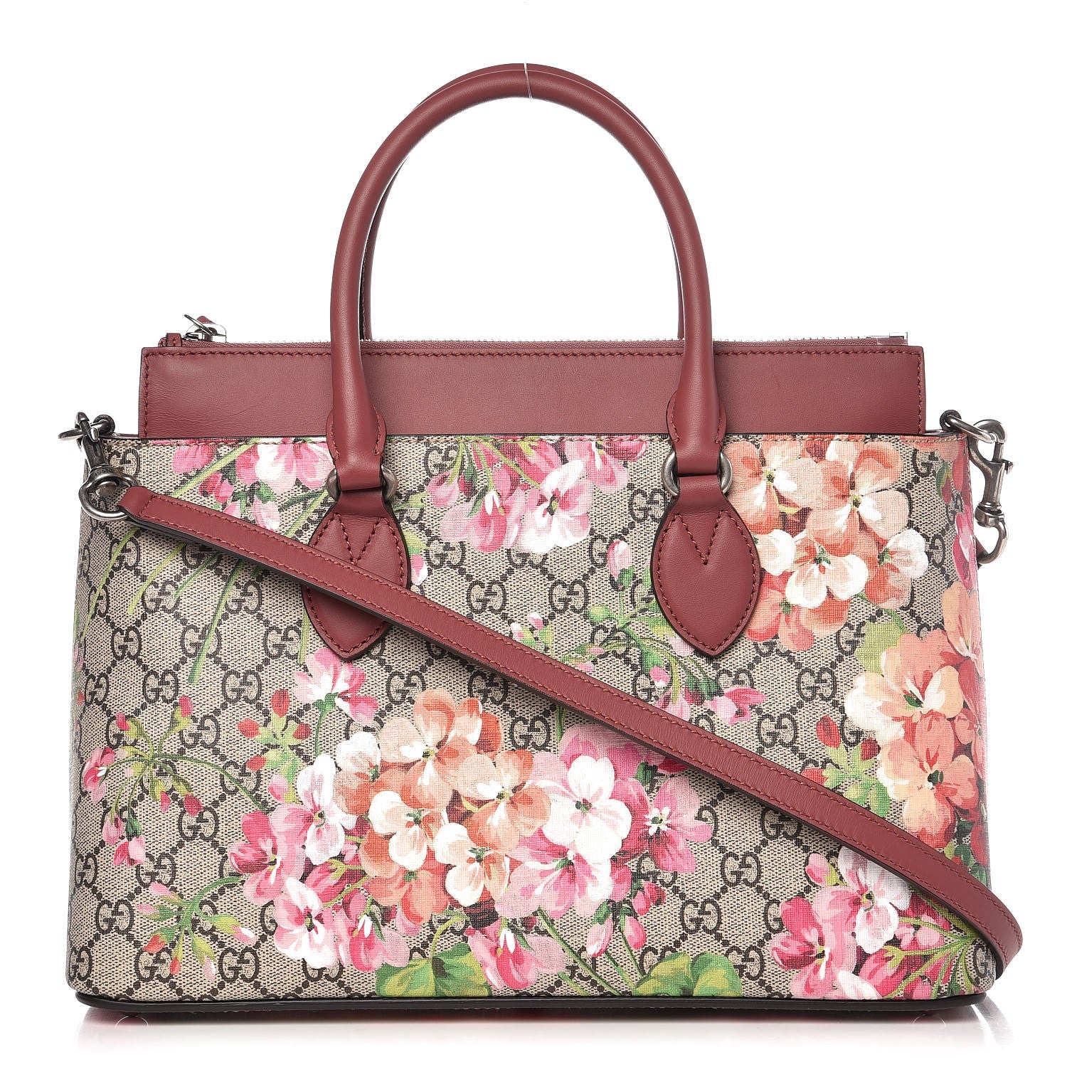 Gucci GG Supreme Monogram Blooms Small Zip Top Tote Beige Multicolor Dry Rose 1 of 10
