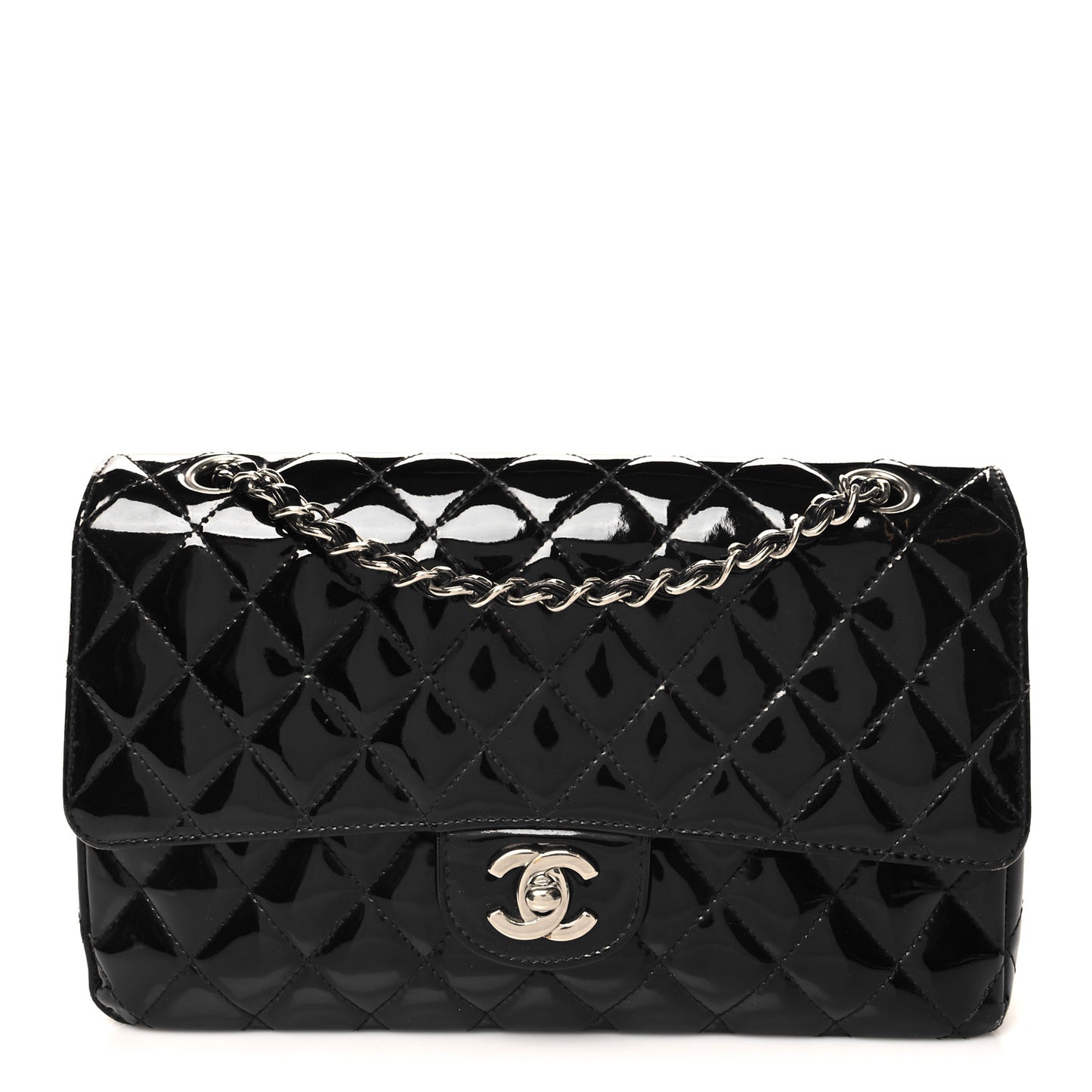 Patent Quilted Medium Double Flap Black