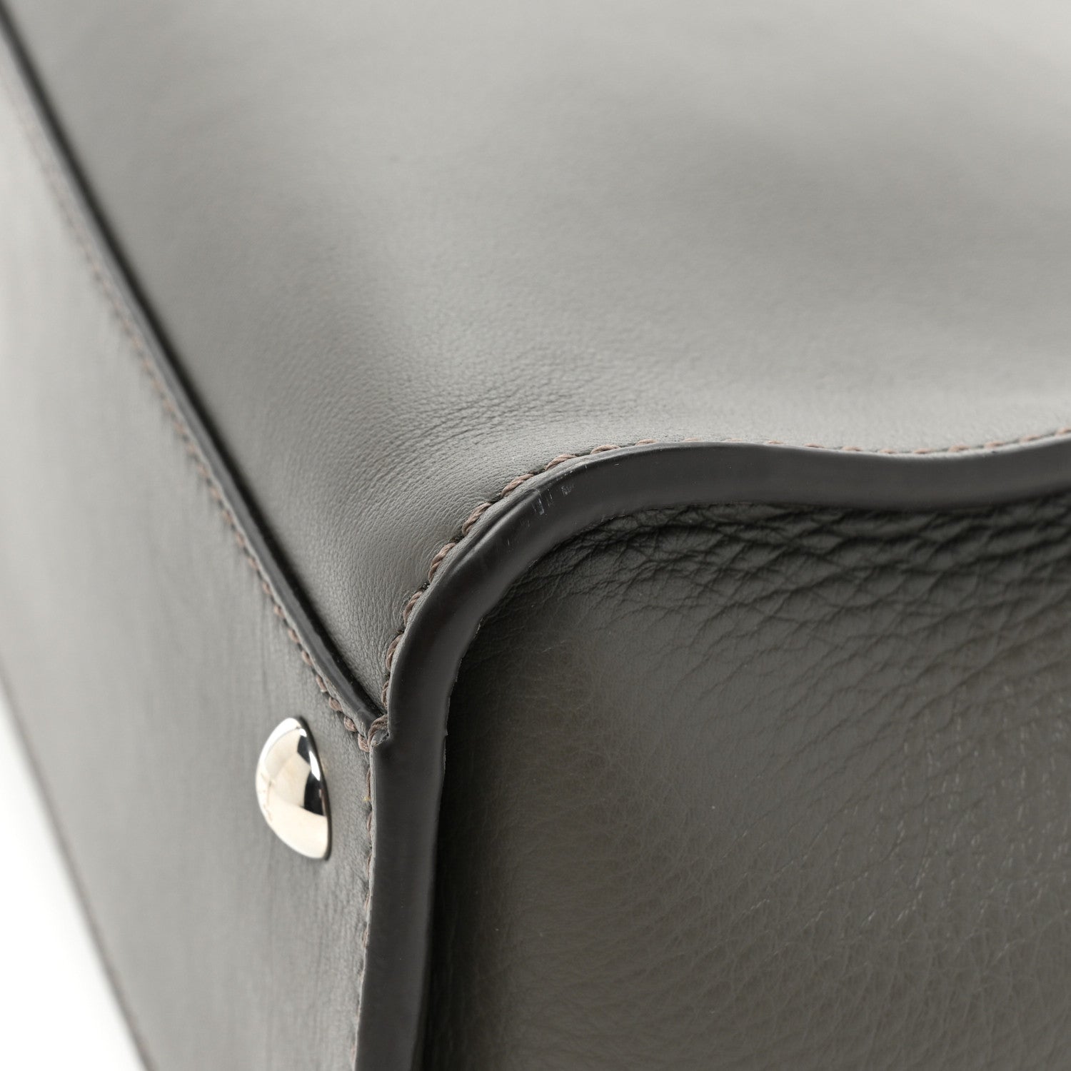 Fendi Vitello Seta Shiny Nappa Medium Peekaboo Iconic Satchel Carbone Grigio Polvere 11 of 12