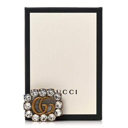 Gucci Metal Crystal Double G Brooch Aged Gold 7 of 7