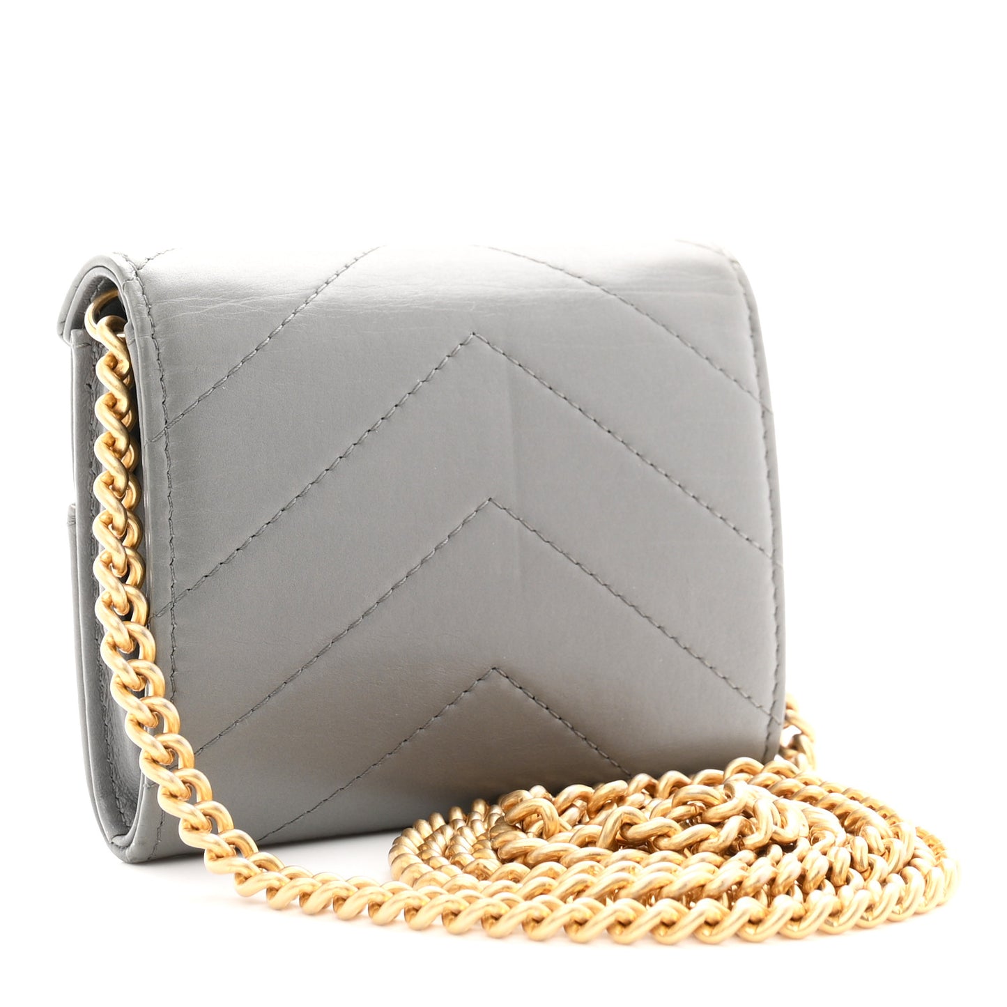 Calfskin Elaphe Double Chevron Card Case On Chain Grey