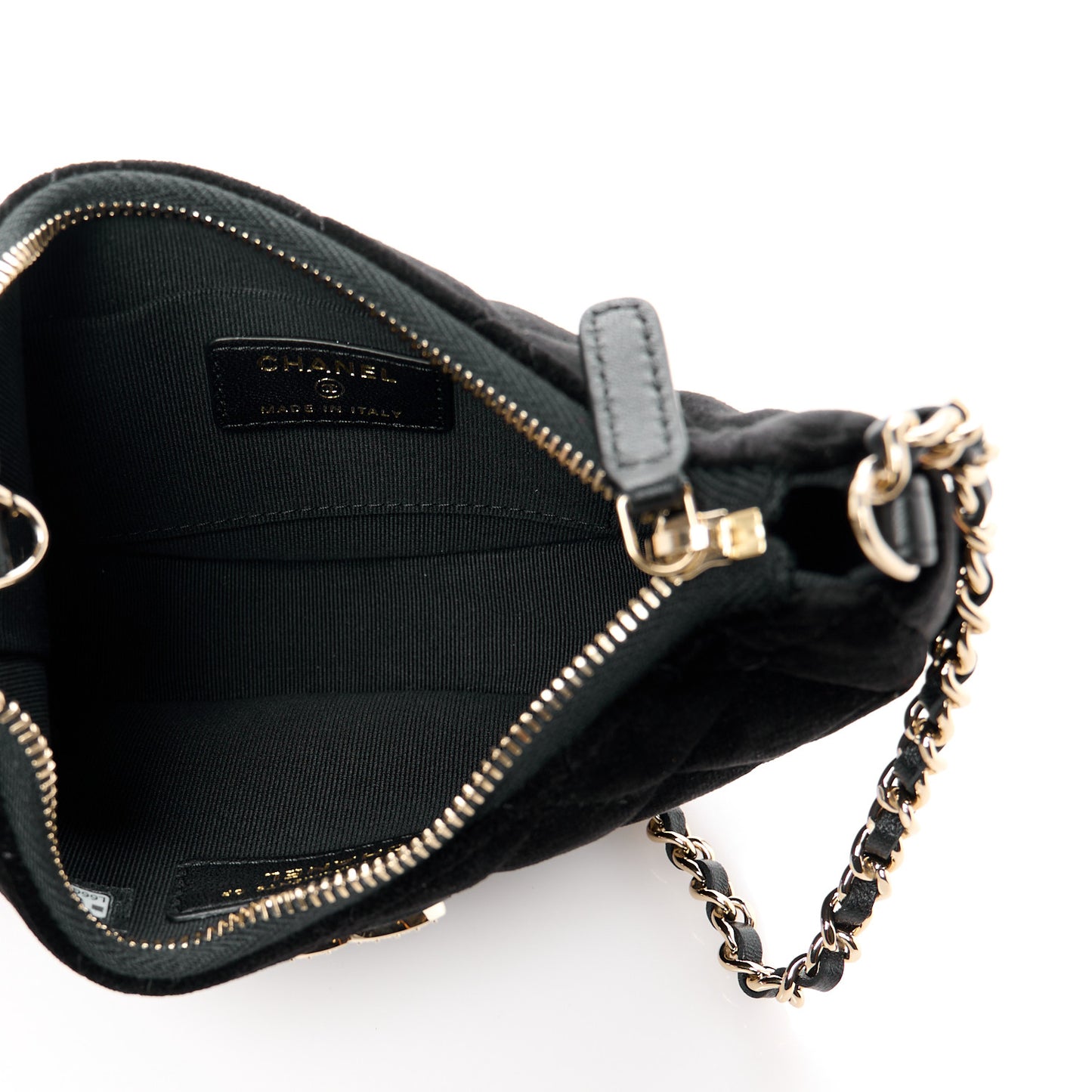 Velvet Crystal Quilted Chain Hobo Black