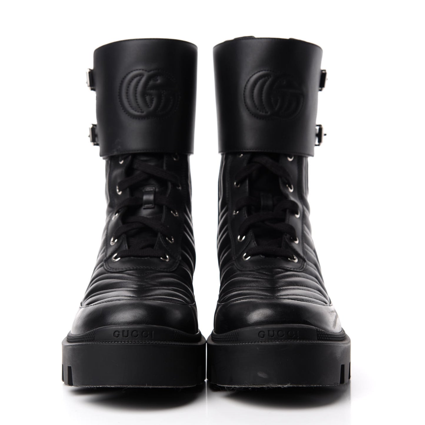 Nappa Frances GG Matelasse Platform Combat Boots 42 Black