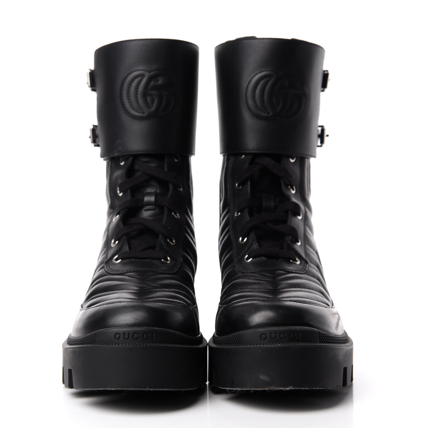 Gucci Nappa Frances GG Matelasse Platform Combat Boots 42 Black 2 of 10