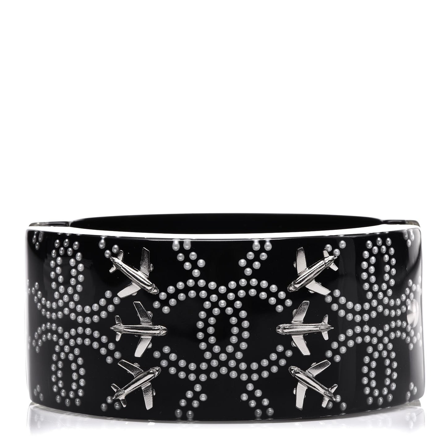 Resin Pearl Airplane Cuff Bangle Bracelet Black