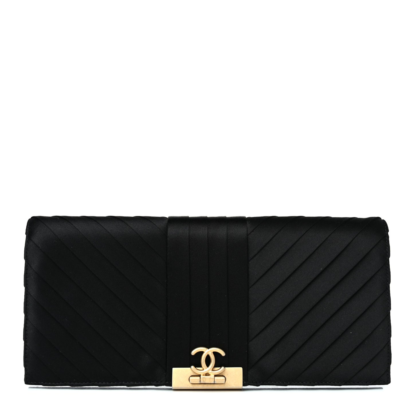 Satin Pleated Flap Clutch Black