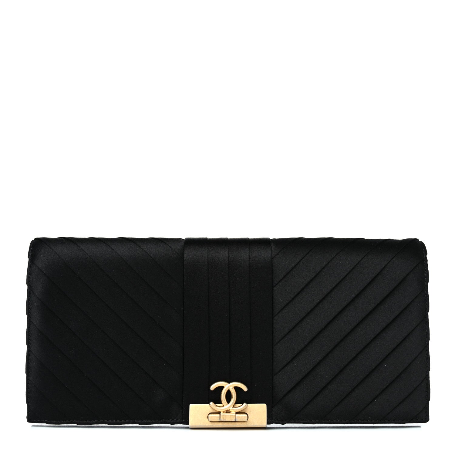Chanel Satin Pleated Flap Clutch Black 1 of 7