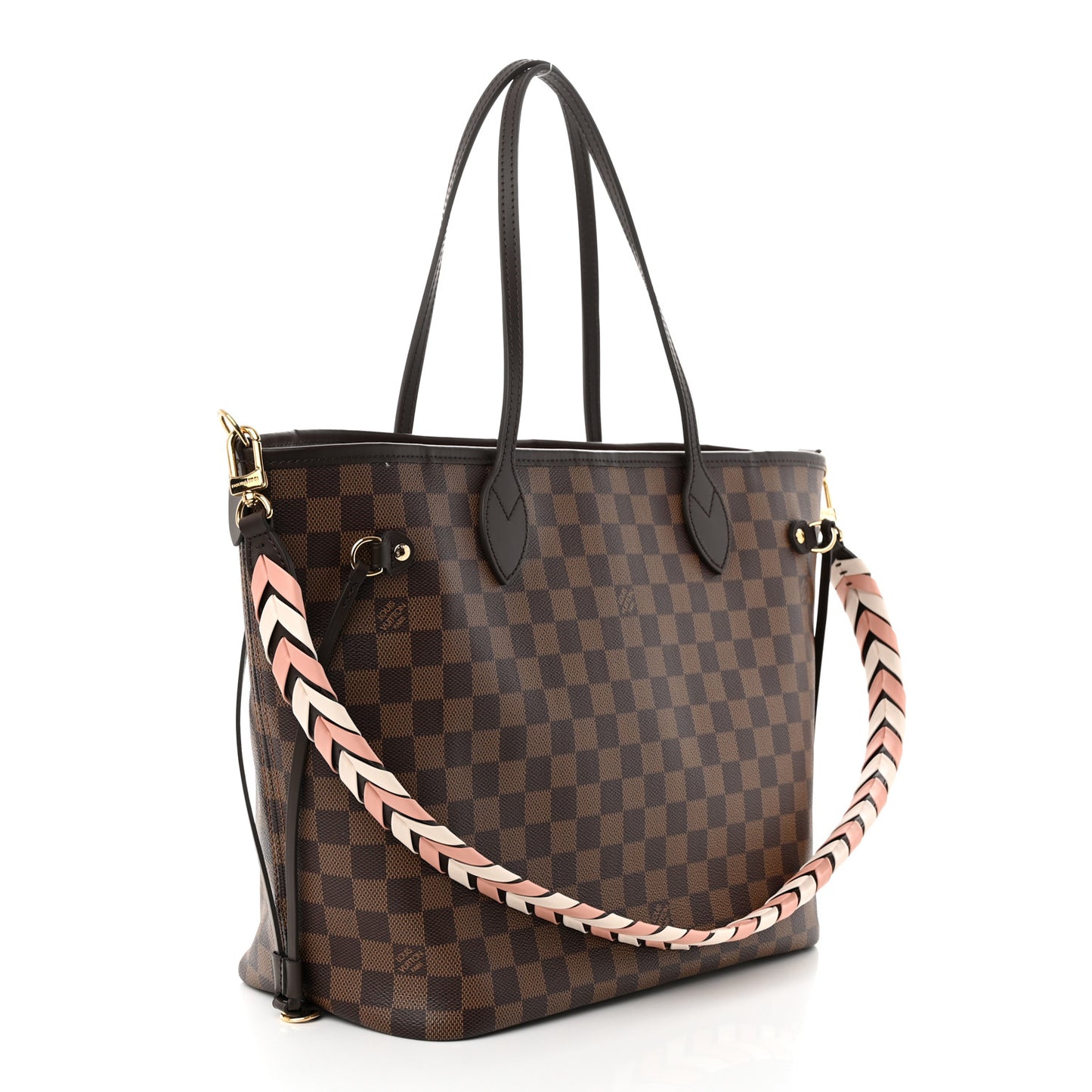 Damier Ebene Braided Neverfull MM Pink