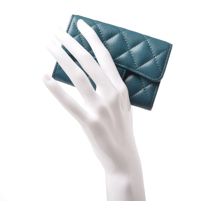 Chanel Caviar Quilted Flap Card Holder Dark Turquoise 2 of 10