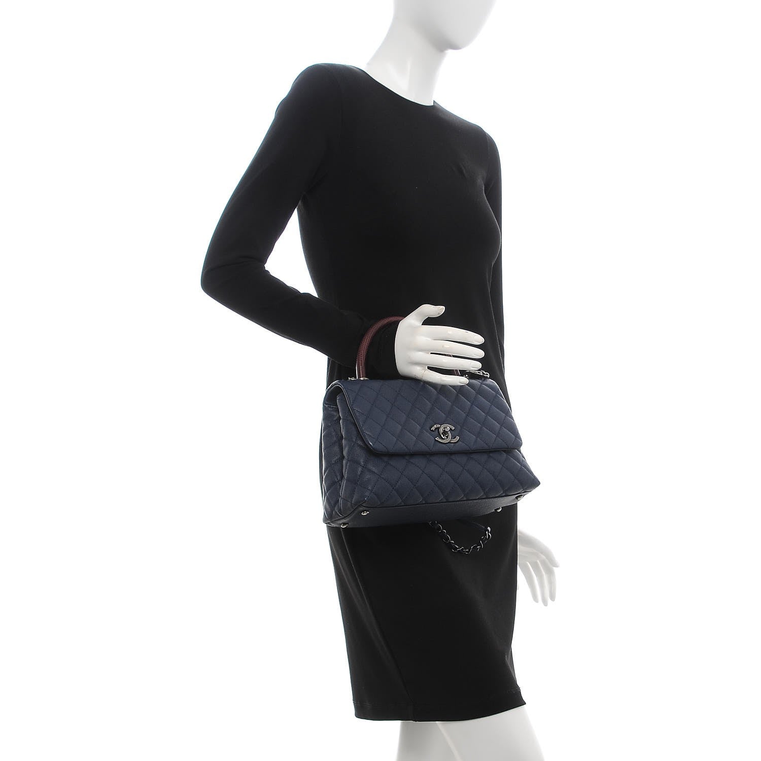 Chanel Caviar Lizard Quilted Small Coco Handle Flap Navy 3 of 8