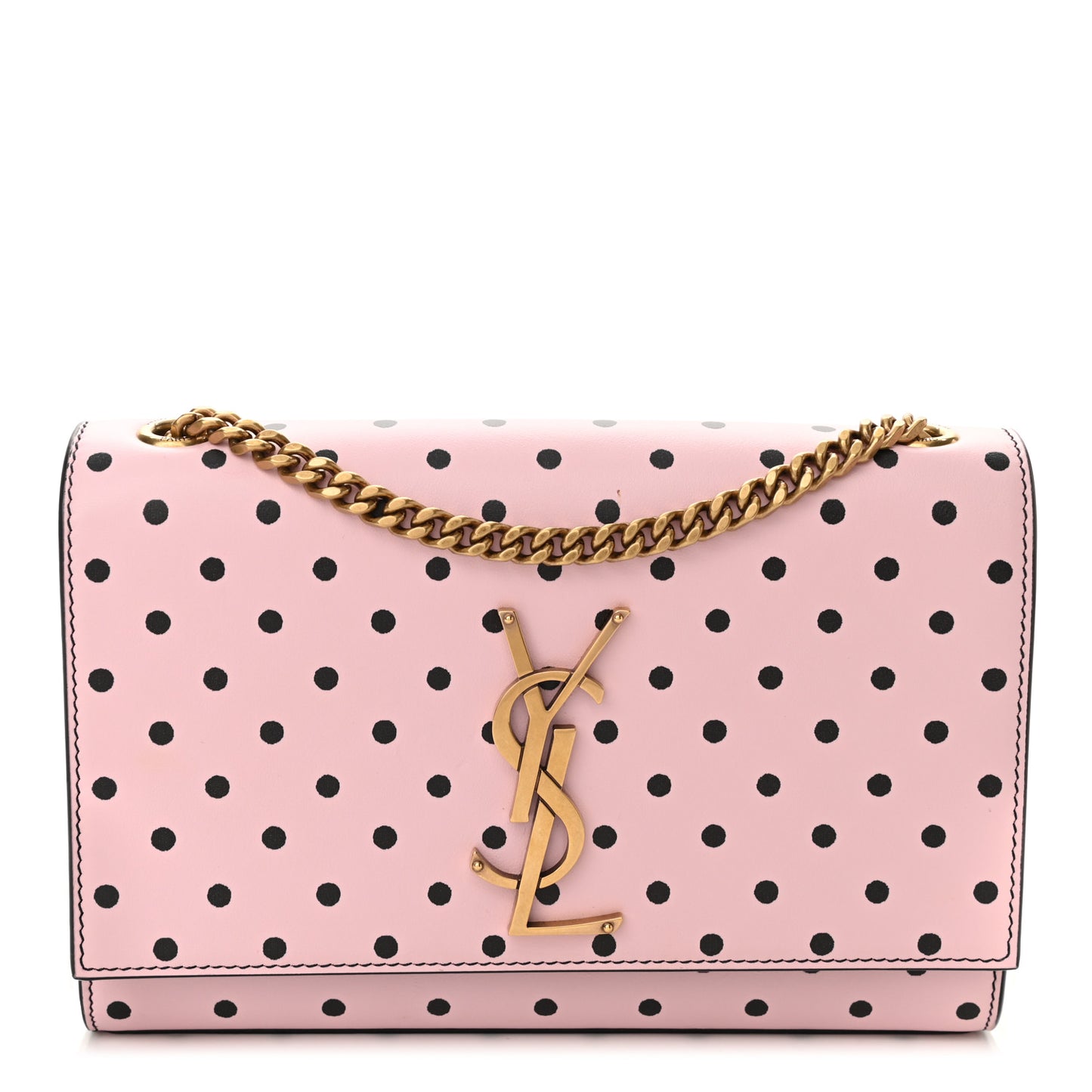 Calfskin Polka Dot Small Monogram Kate Satchel Rose Black