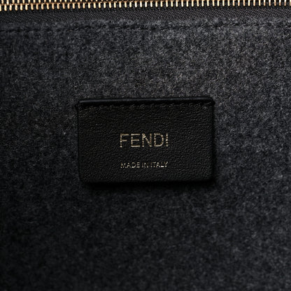 Fendi Melange Flannel Plexiglass Satin Logo Embroidered Threaded Edge Large Fendi Sunshine Shopper Tote Grigio Black 5 of 12