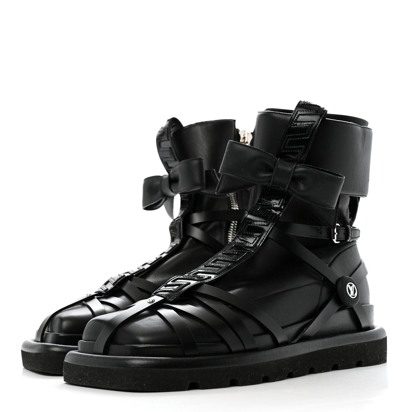 X FORNASETTI Lambskin Calfskin Square Pillow Flat Ankle Boots 38 Black