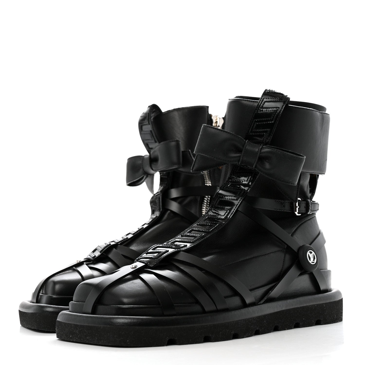 Louis Vuitton X FORNASETTI Lambskin Calfskin Square Pillow Flat Ankle Boots 38 Black 4 of 9