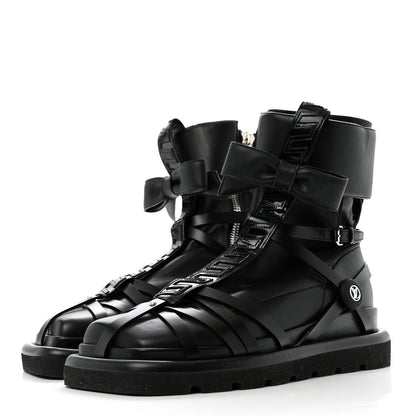 Louis Vuitton X FORNASETTI Lambskin Calfskin Square Pillow Flat Ankle Boots 38 Black 4 of 9