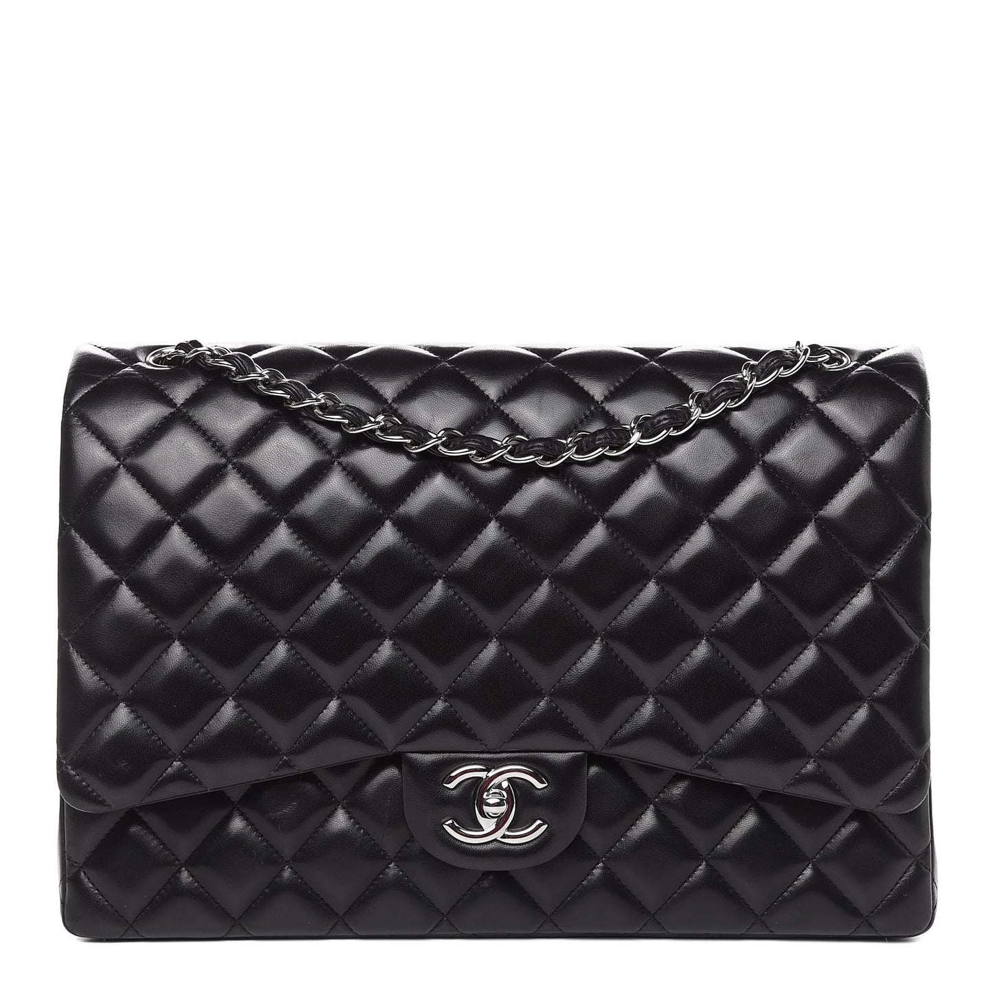 Lambskin Quilted Maxi Double Flap Black