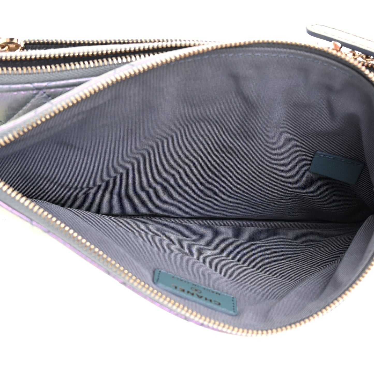 Iridescent Crumpled Calfskin Trio Cosmetic Case Purple