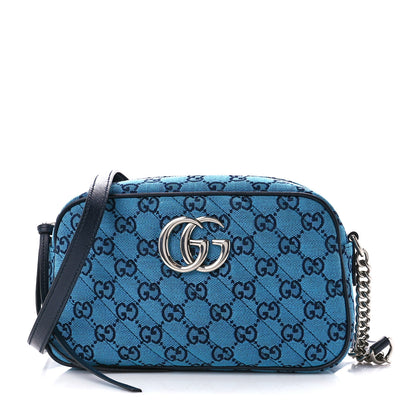 Gucci Monogram Multicolor Matelasse Diagonal Small GG Marmont Chain Shoulder Bag Light Blue 1 of 11