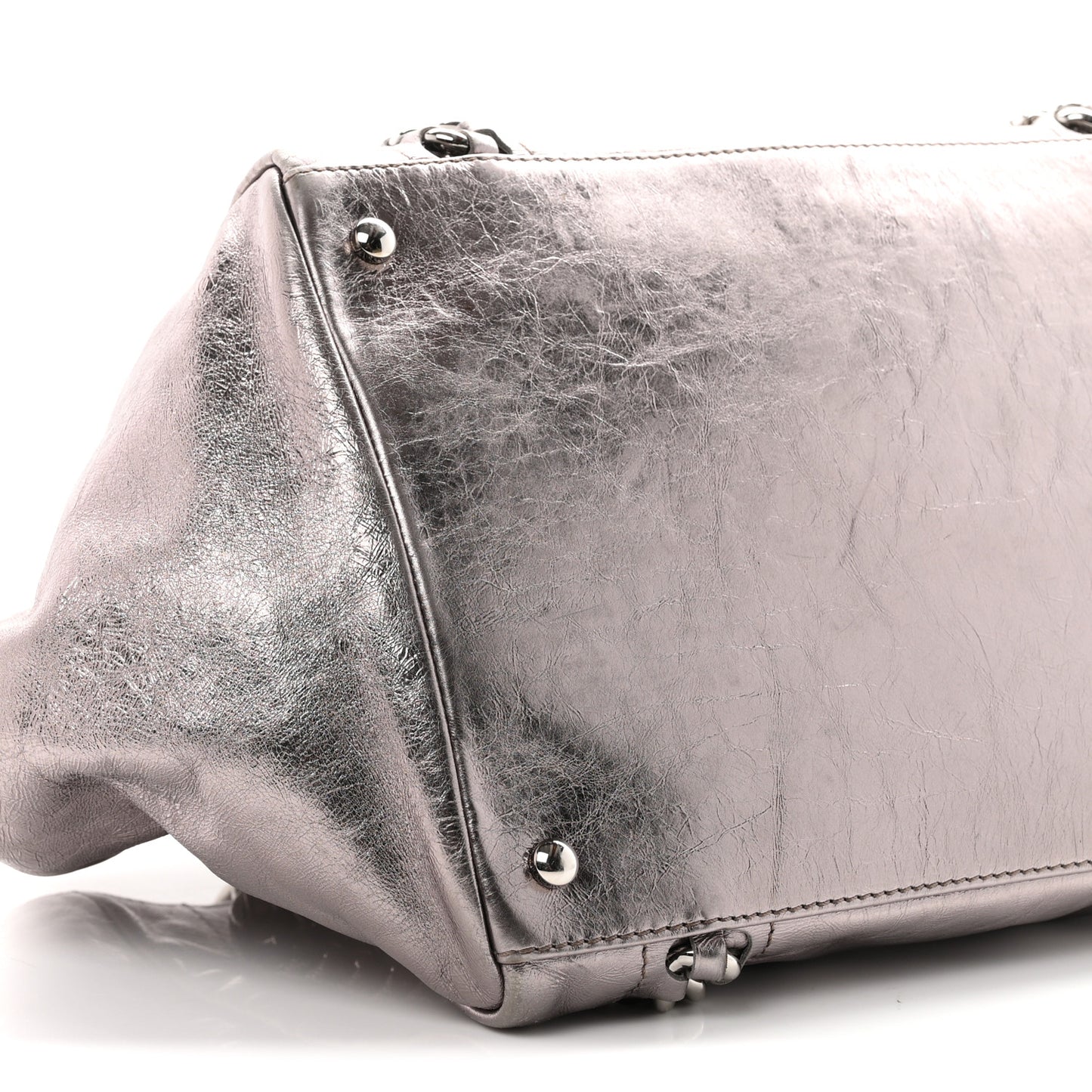 Metallic Cracked Calfskin Modern Chain Tote Dark Silver