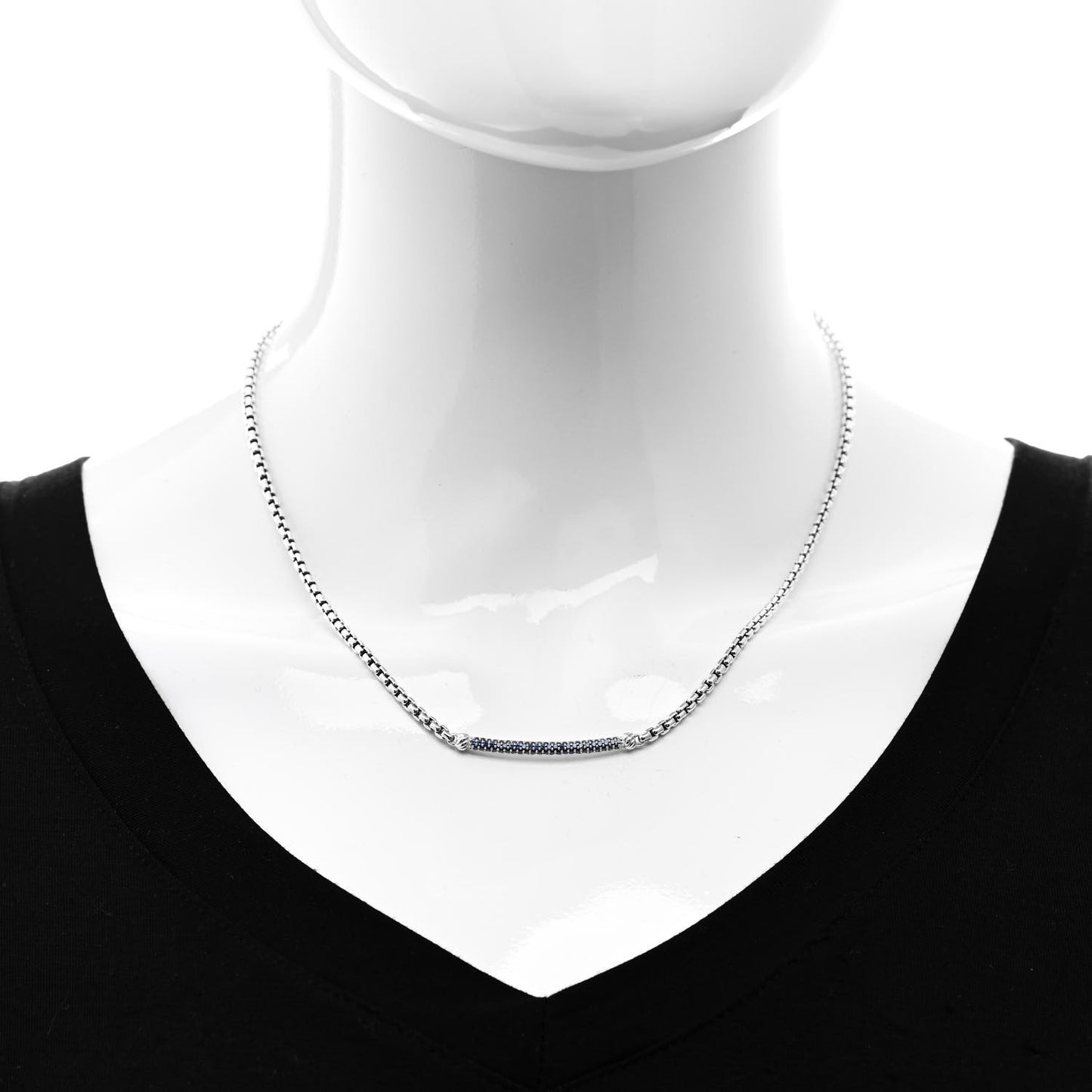 Sterling Silver Blue Sapphire Petite Metro Bar Pendant Necklace