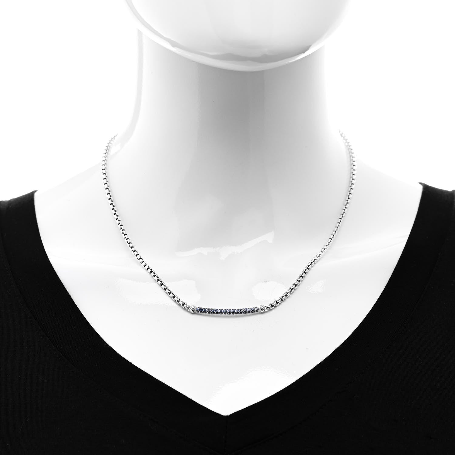 David Yurman Sterling Silver Blue Sapphire Petite Metro Bar Pendant Necklace 2 of 5