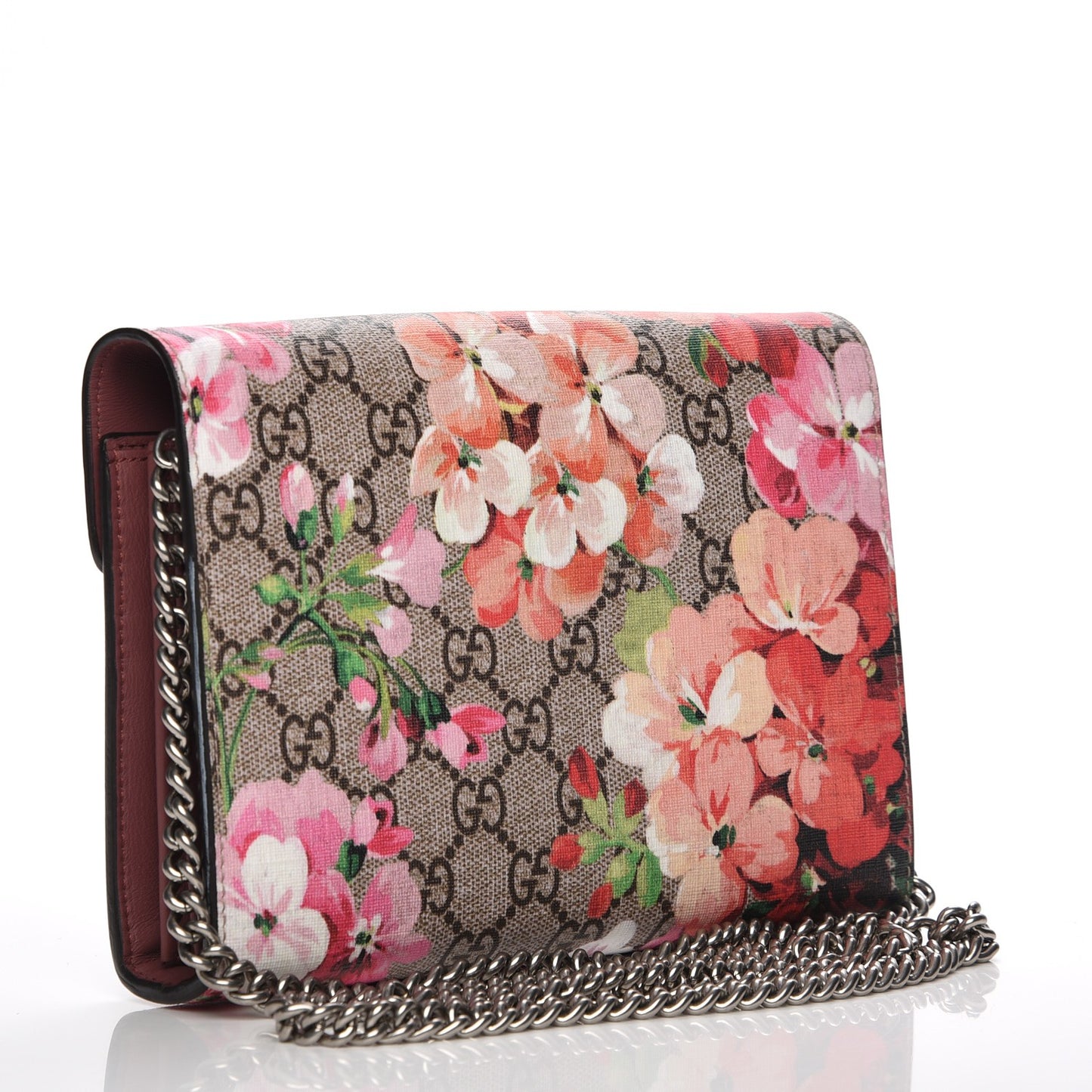 GG Supreme Monogram Blooms Mini Dionysus Chain Wallet Beige Multicolor Dry Rose
