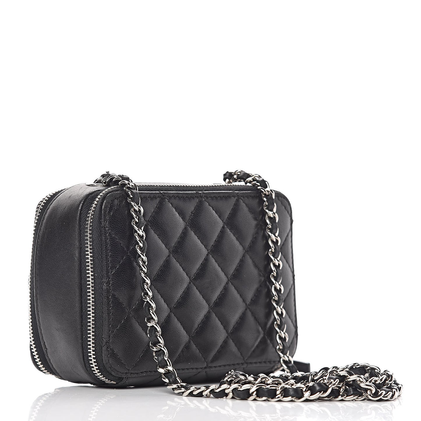 Lambskin Quilted Small Pocket Box Camera Case Black