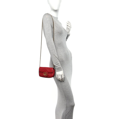Gucci Calfskin Matelasse Super Mini GG Marmont Shoulder Bag Hibiscus Red 2 of 14