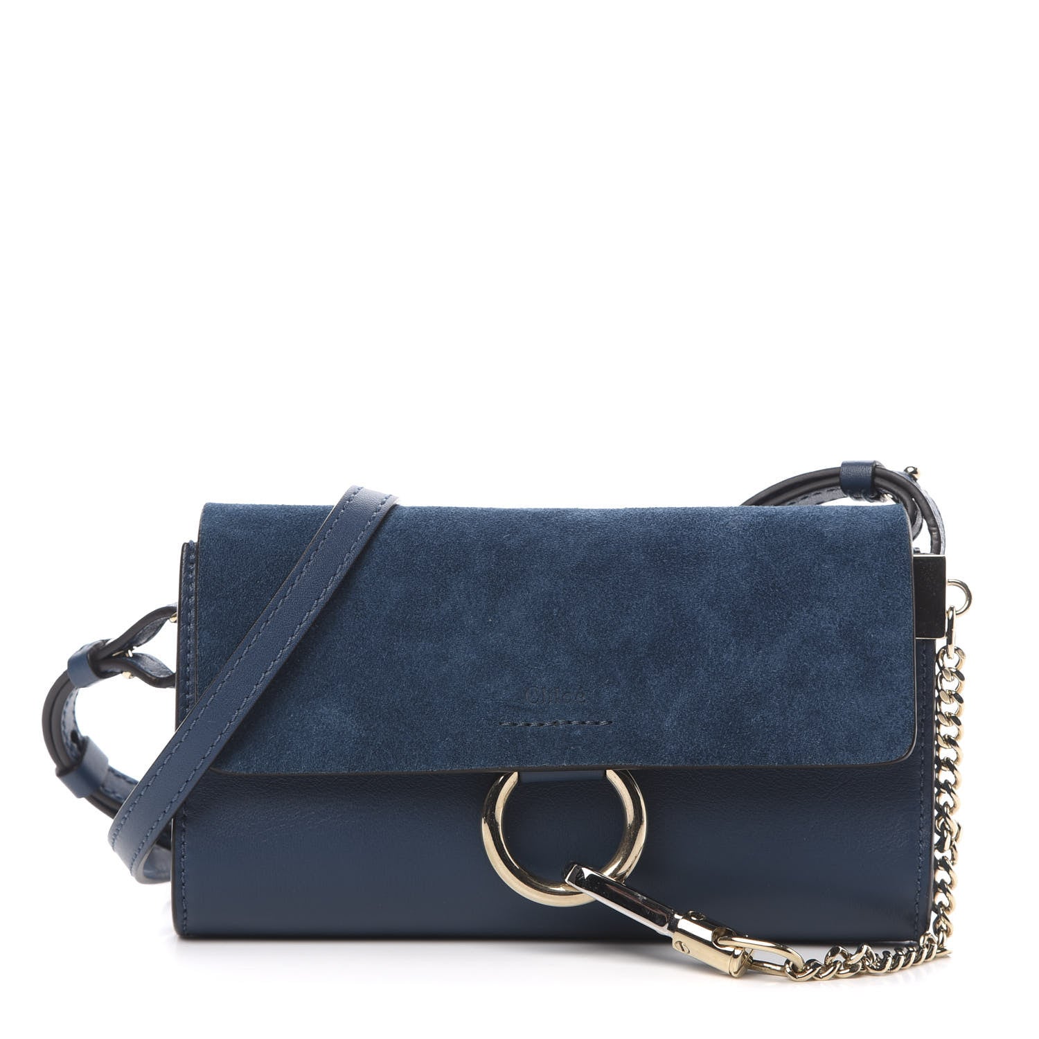 Chloe Suede Calfskin Mini Faye Shoulder Bag Majolica Blue 1 of 12