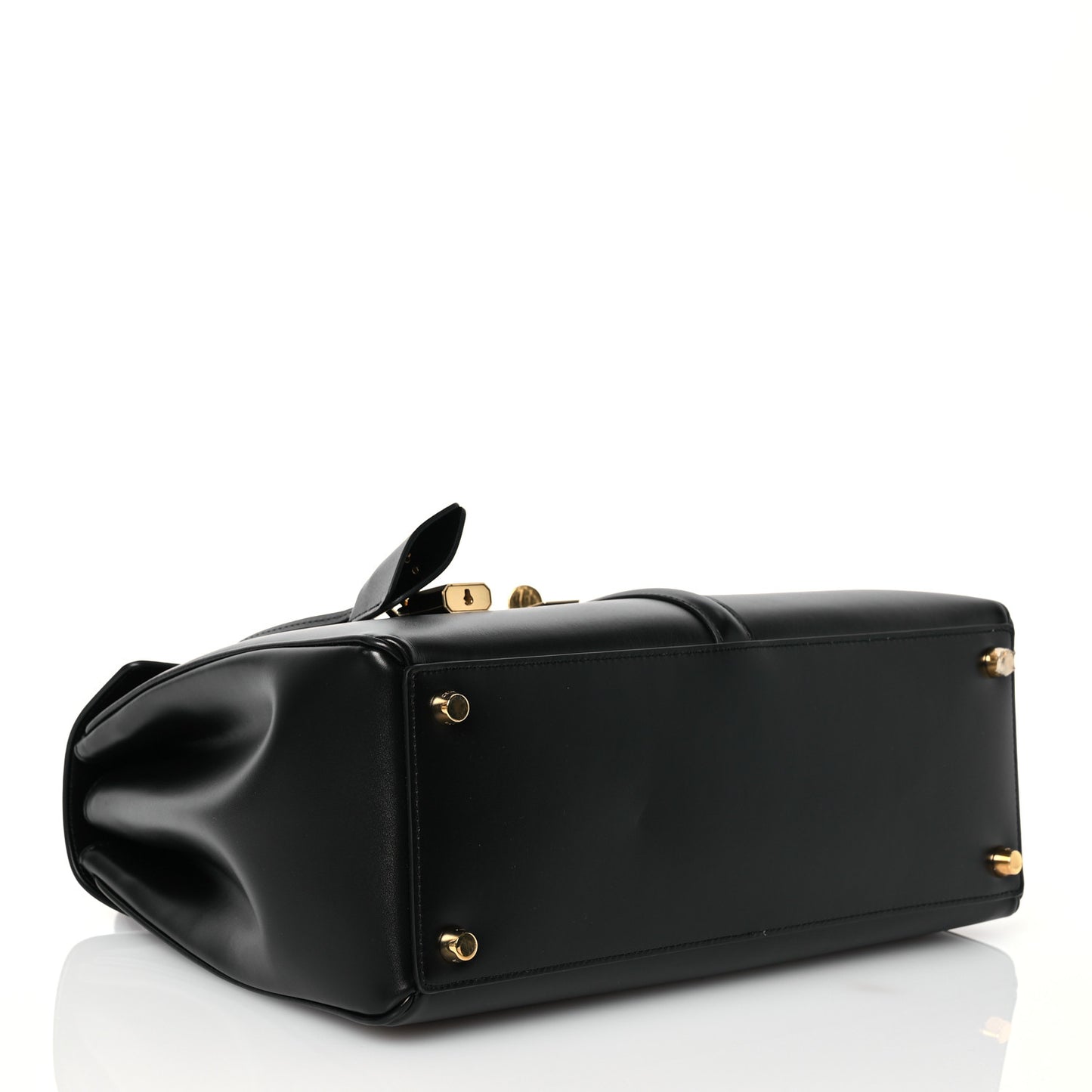 Satinated Calfskin Medium 16 Top Handle Bag Black