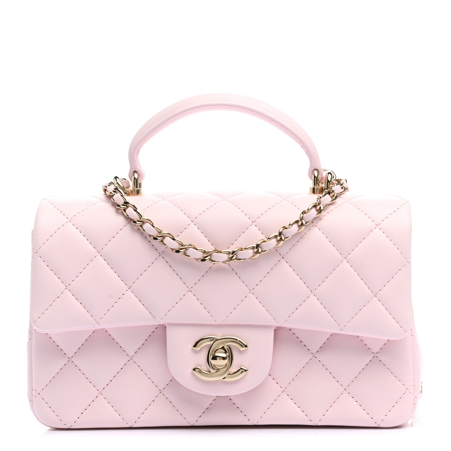 Lambskin Quilted Mini Top Handle Rectangular Flap Light Pink