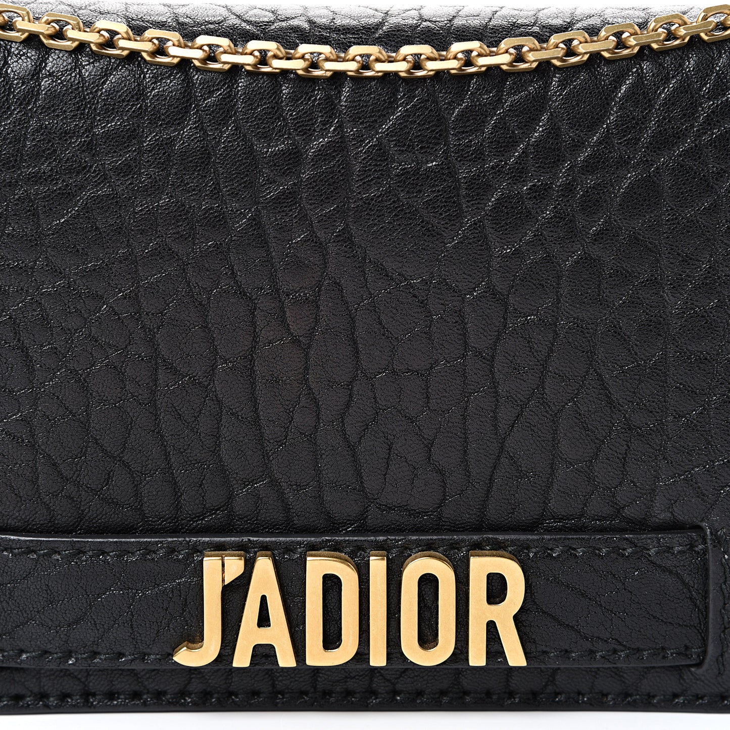 Grained Calfskin J'Adior Wallet on Chain Pouch Black